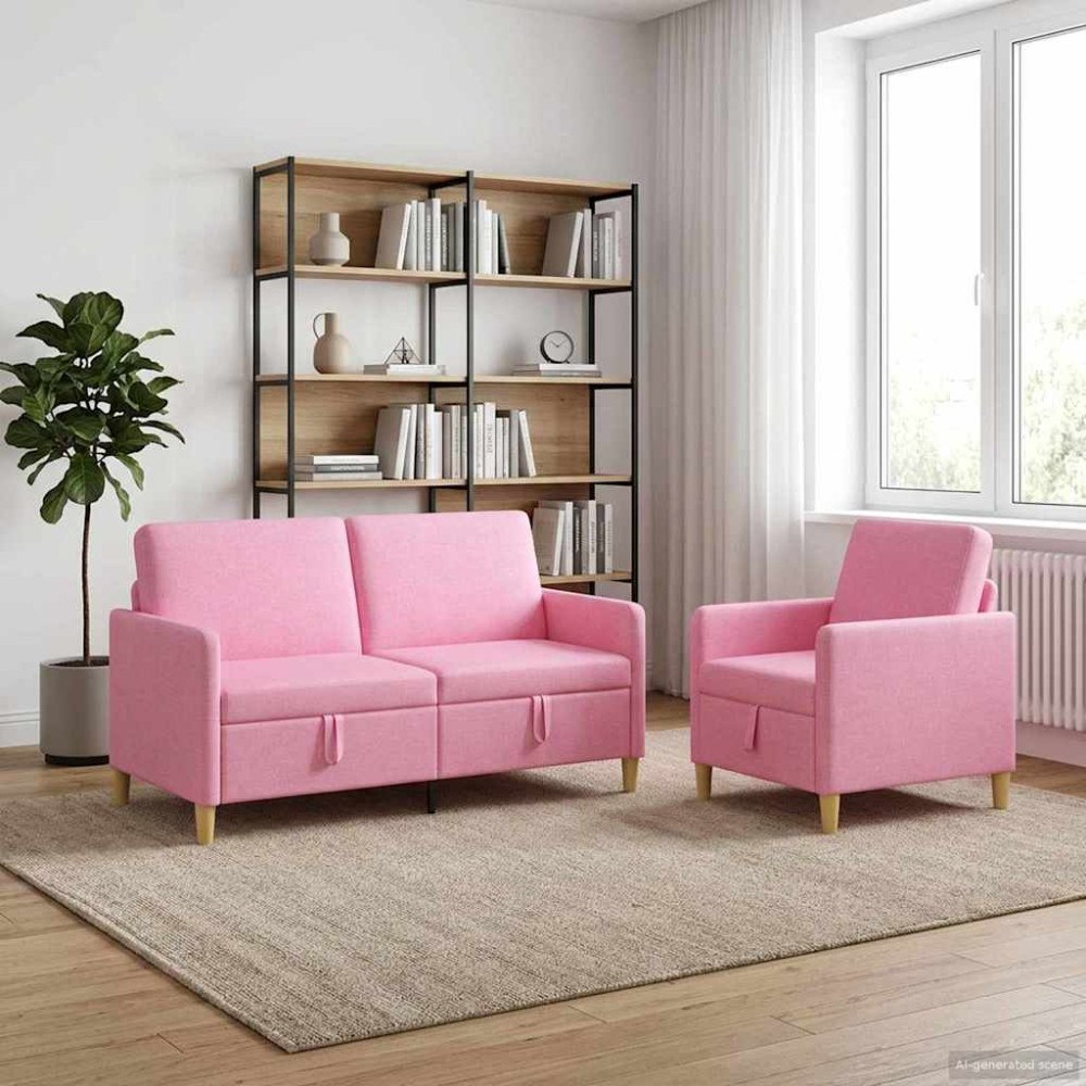 vidaXL Soffgrupp med förvaring 2 pcs Rosa Polyester