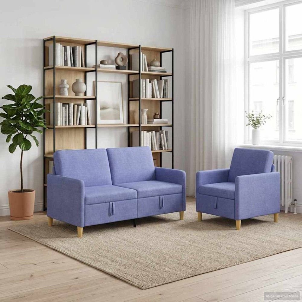 vidaXL Soffgrupp med förvaring 2 pcs Jeansblå Polyester