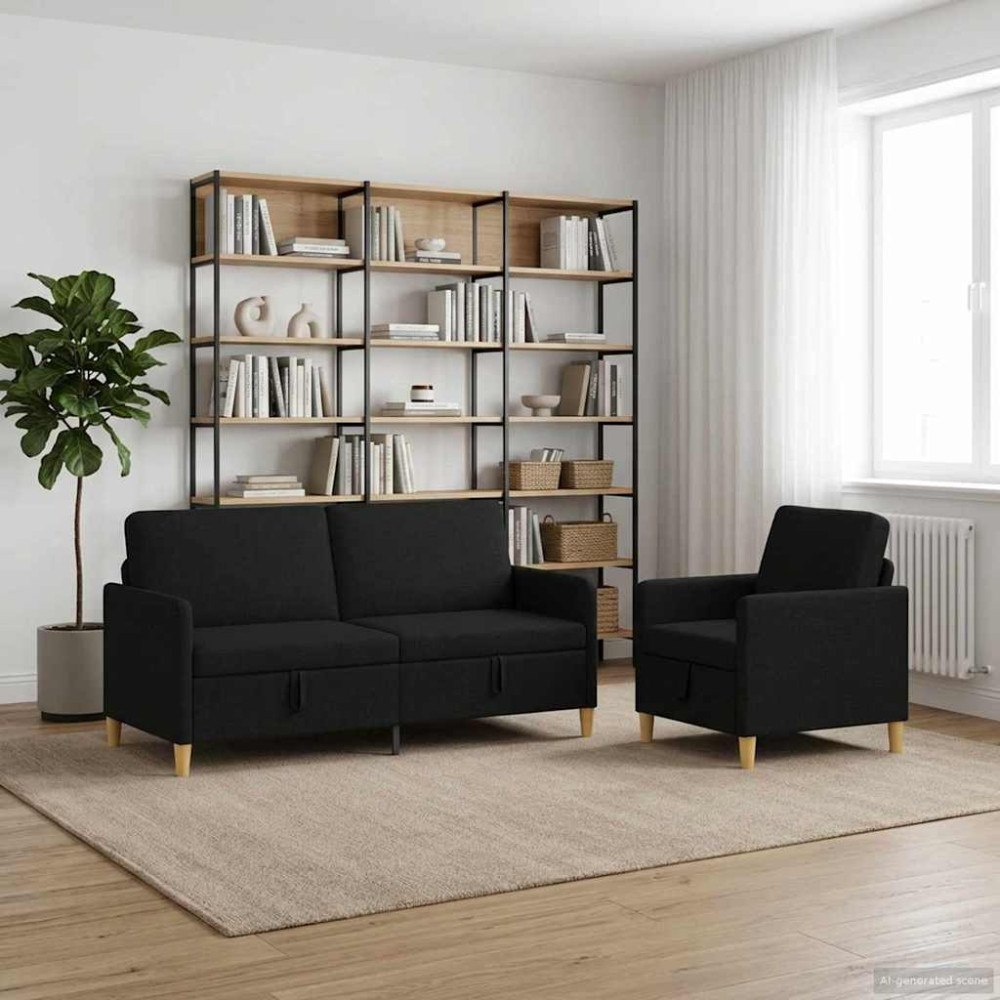 vidaXL Soffgrupp med förvaring 2 pcs Svart Polyester