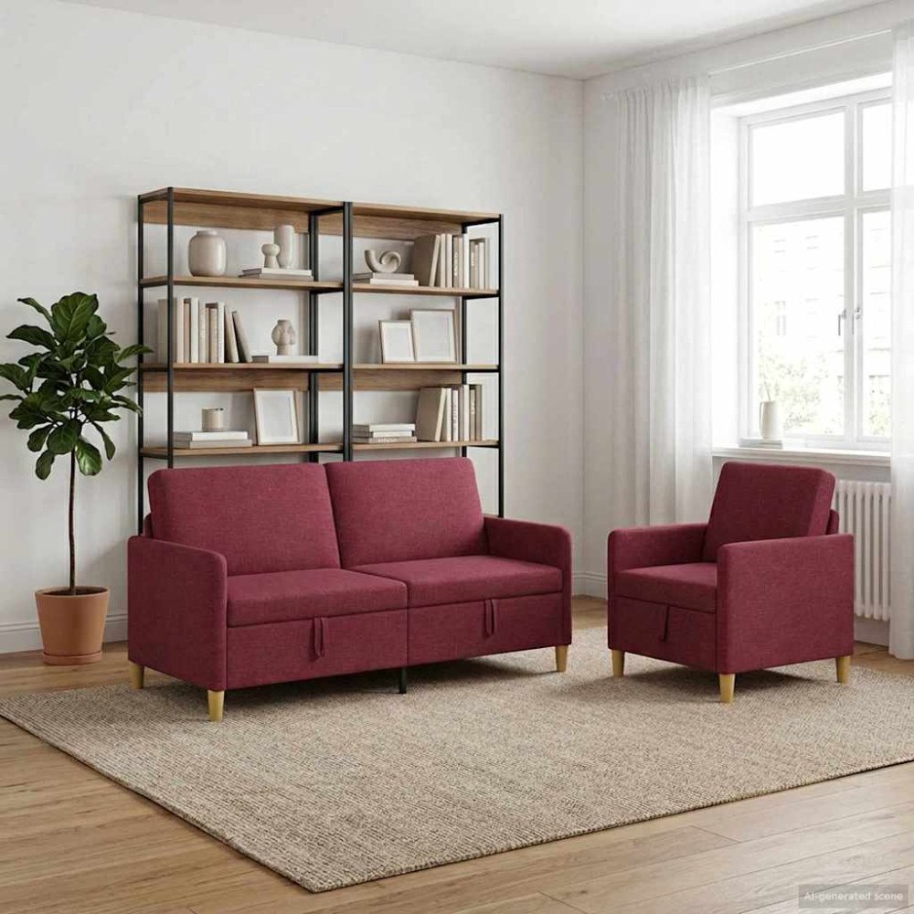vidaXL Soffgrupp med förvaring 2 pcs Vinröd Polyester