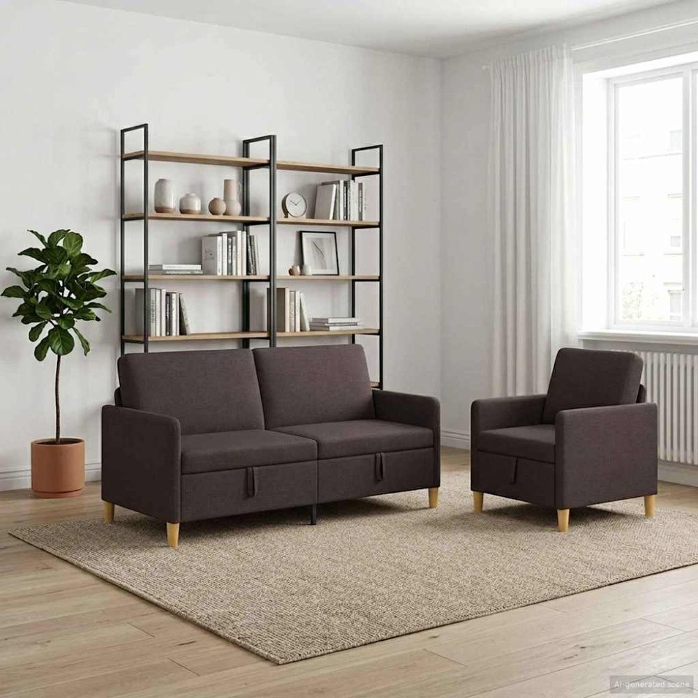 vidaXL Soffgrupp med förvaring 2 pcs Mörkbrun Polyester