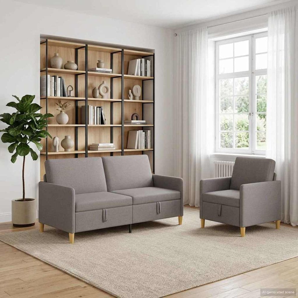 vidaXL Soffgrupp med förvaring 2 pcs Taupe Polyester