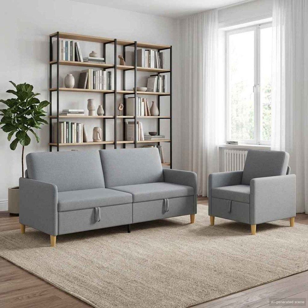 vidaXL Soffgrupp med förvaring 2 pcs Ljusgrå Polyester