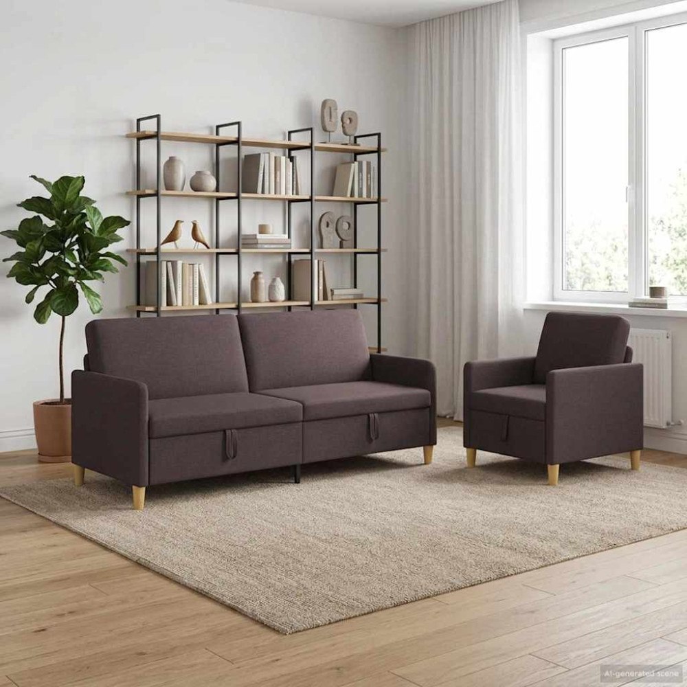 vidaXL Soffgrupp med förvaring 2 pcs Mörkbrun Polyester
