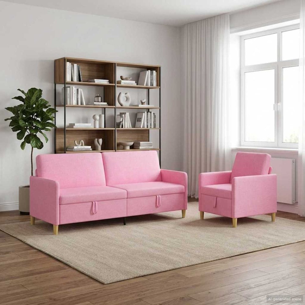 vidaXL Soffgrupp med förvaring 2 pcs Rosa Polyester