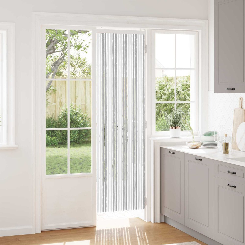 vidaXL Insektsgardin Chenille Ljusgrå och vit. 56 x 200 cm 100% PP