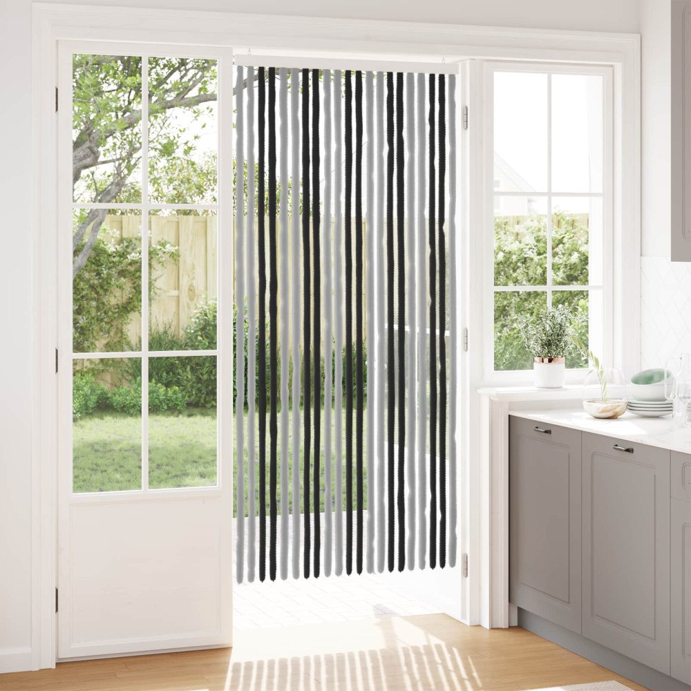 vidaXL Insektsgardin Chenille Grå och svart 90 x 200 cm 100% PP