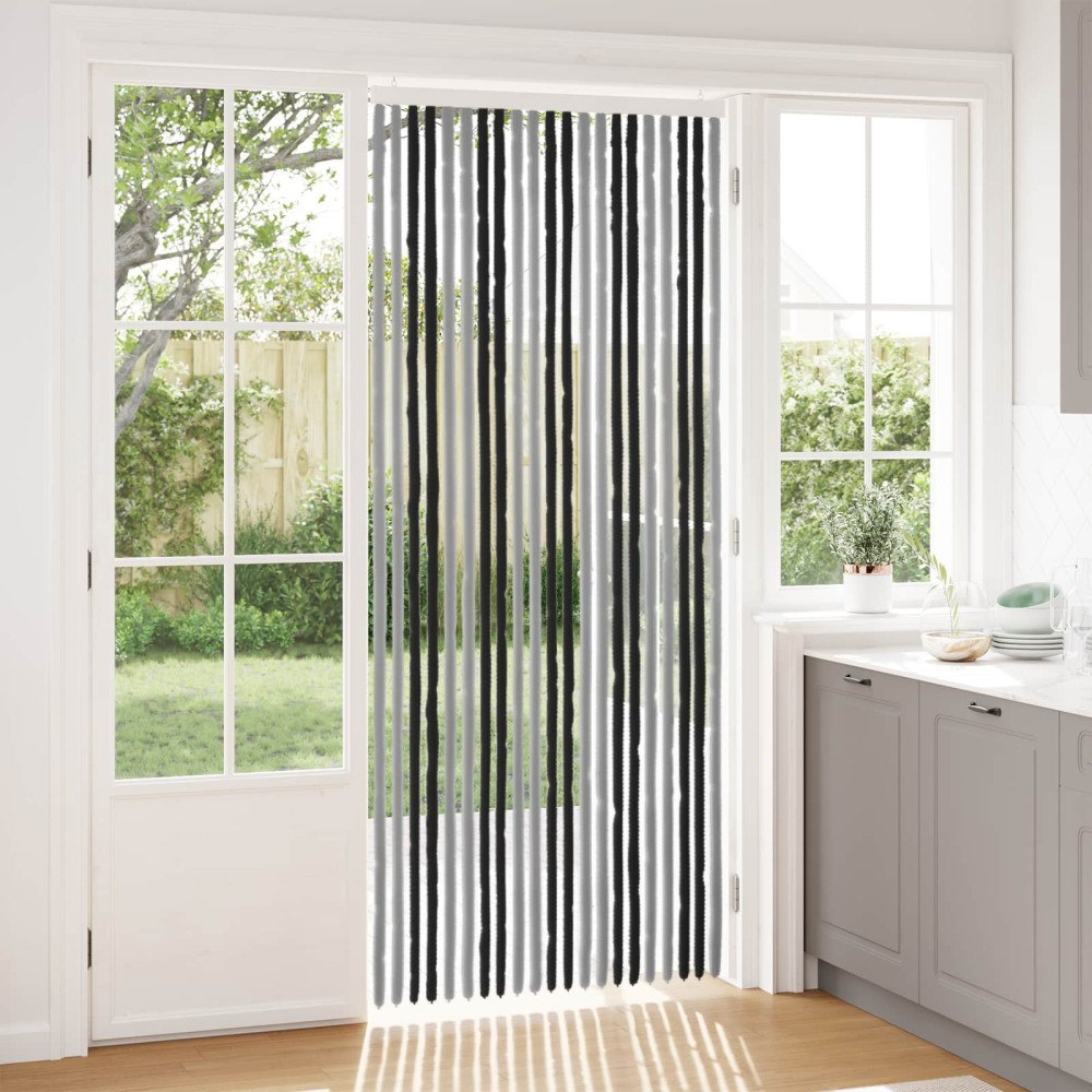 vidaXL Insektsgardin Chenille Grå och svart 90 x 220 cm 100% PP