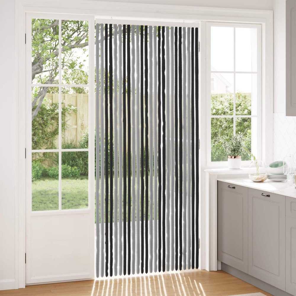 vidaXL Insektsgardin Chenille Grå och svart 100 x 230 cm 100% PP