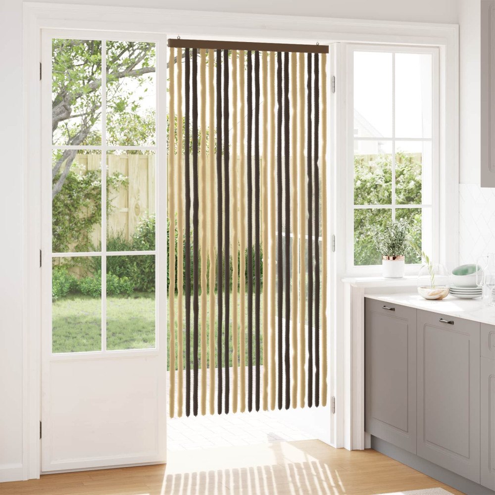 vidaXL Insektsgardin Chenille Mörkbrun och Beige 90 x 200 cm 100% PP