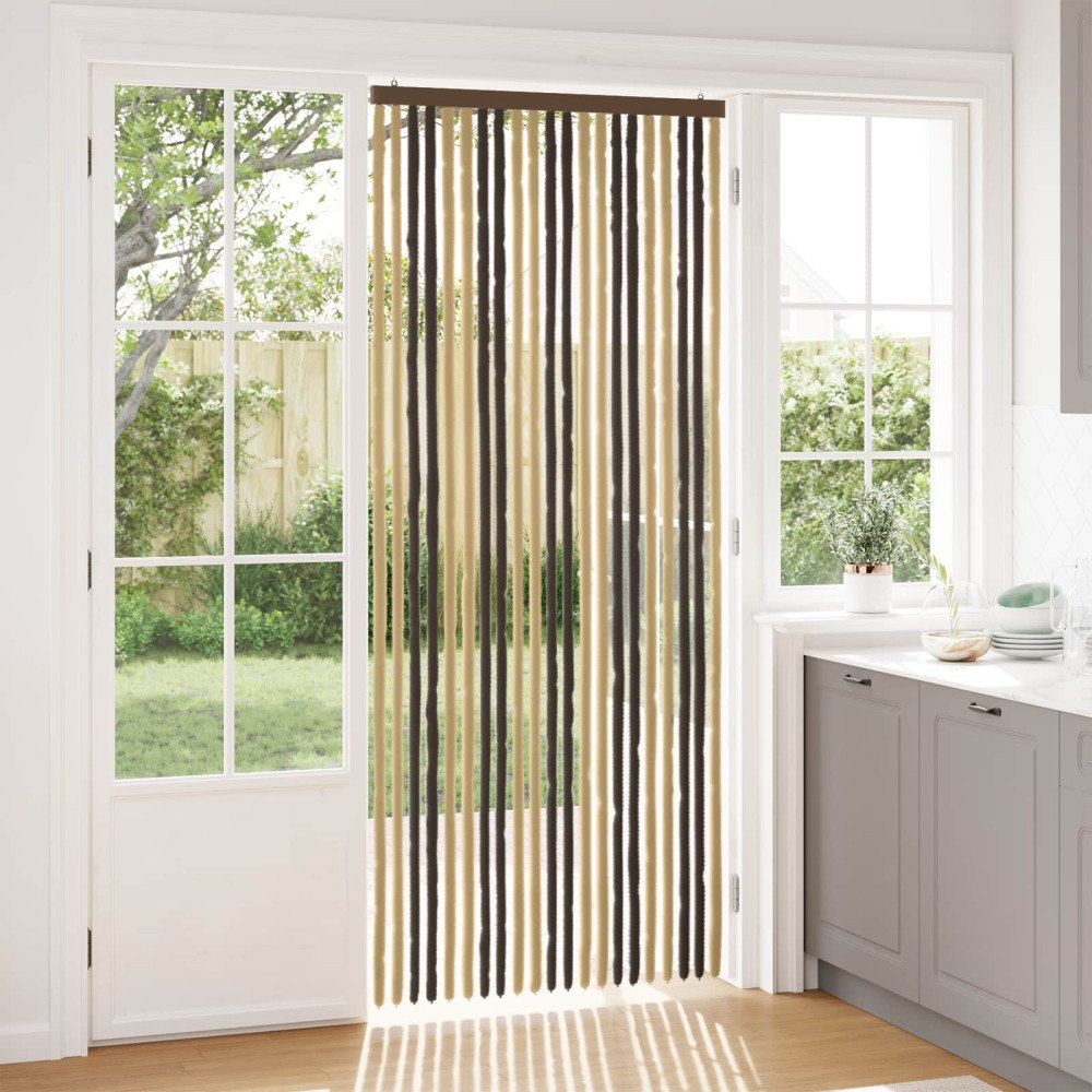 vidaXL Insektsgardin Chenille Mörkbrun och Beige 90 x 220 cm 100% PP