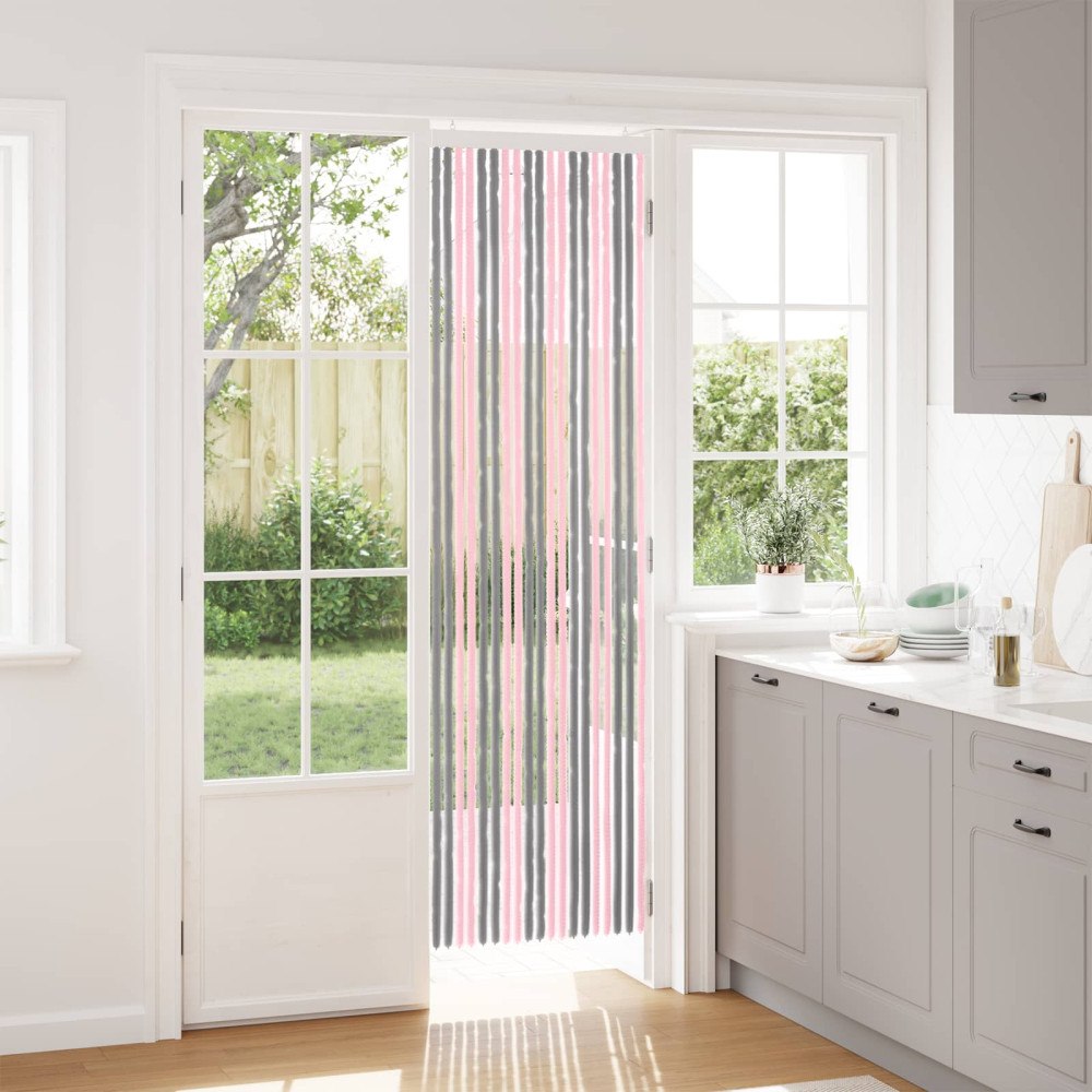 vidaXL Insektsgardin Chenille Silvergrå och Rosa 56 x 200 cm 100% PP