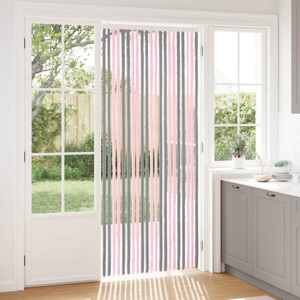 vidaXL Insektsgardin Chenille Silvergrå och Rosa 90 x 220 cm 100% PP