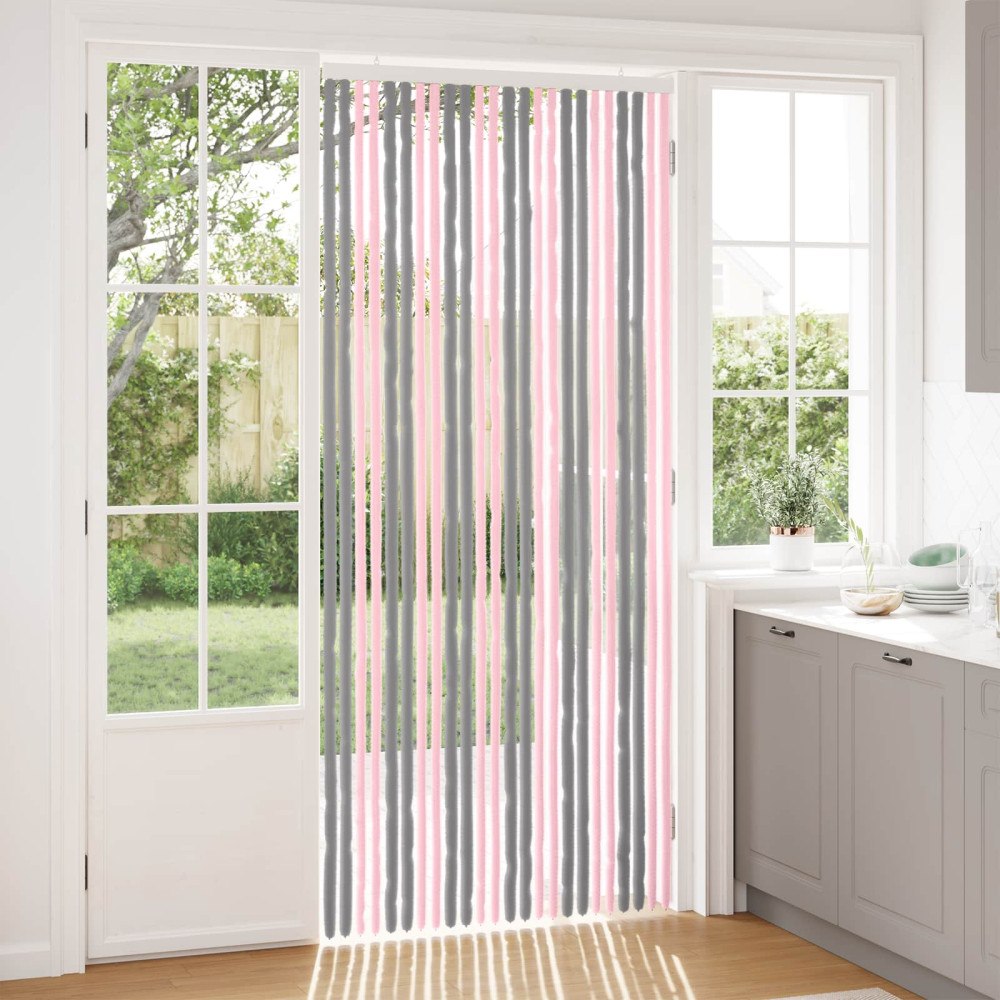 vidaXL Insektsgardin Chenille Silvergrå och rosa 100 x 230 cm 100% PP