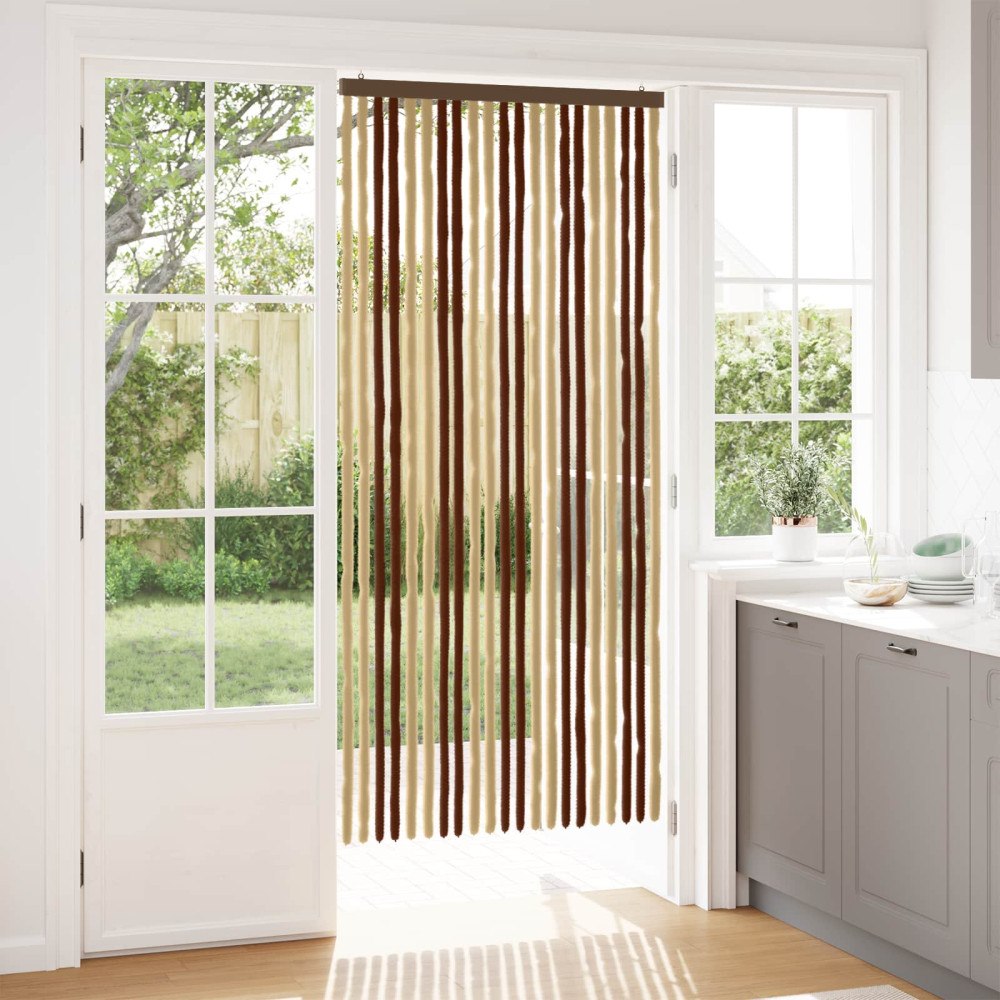 vidaXL Insektsgardin Chenille Brun och beige 90 x 200 cm 100% PP