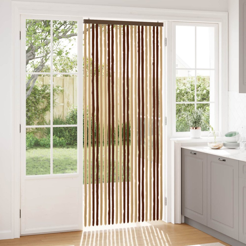 vidaXL Insektsgardin Chenille Brun och beige 90 x 220 cm 100% PP