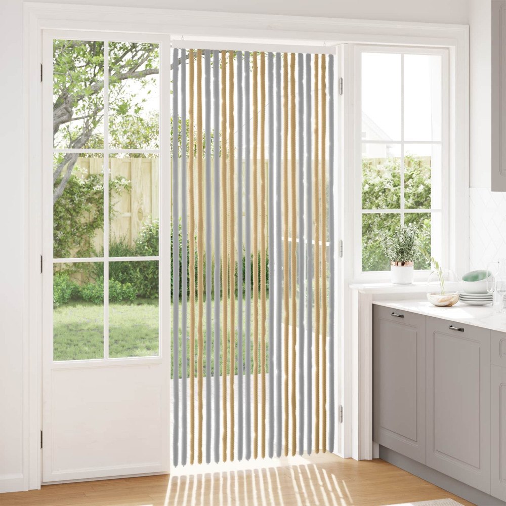 vidaXL Insektsgardin Chenille Grå och Beige 90 x 220 cm 100% PP