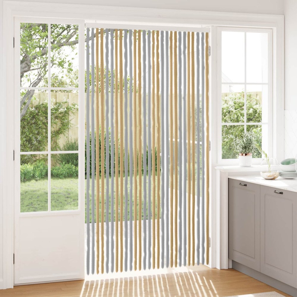 vidaXL Insektsgardin Chenille Grå och Beige 118 x 220 cm 100% PP