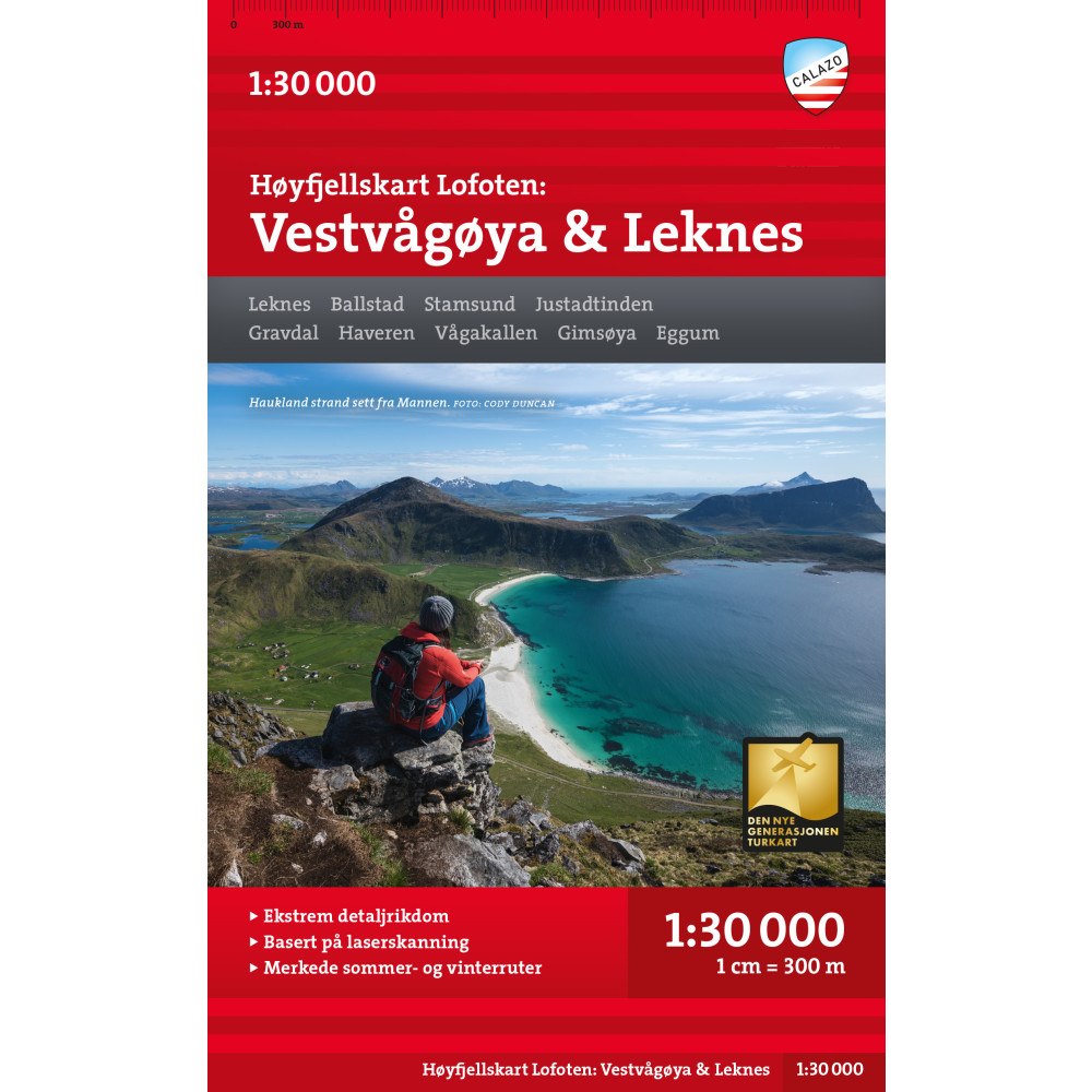 Calazo Förlag Høyfjellskart Lofoten: Vestvågøya - Leknes 1:30.000