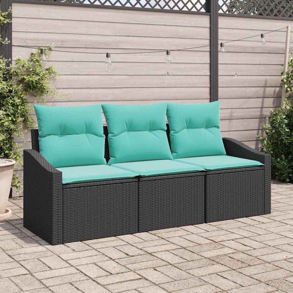 vidaXL Soffset med kudde 3 pcs Svart konstrotting
