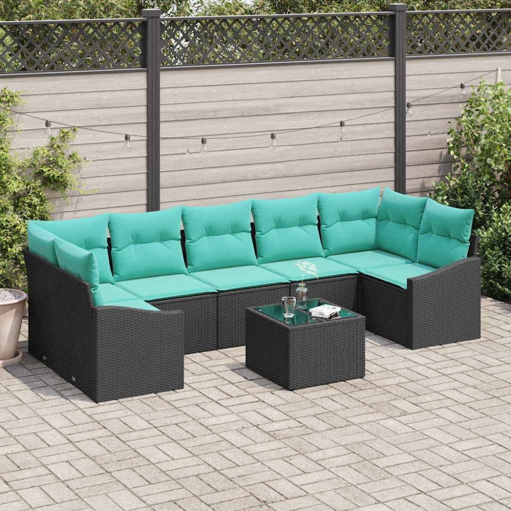 vidaXL Soffset med kudde med kudde 8 pcs Svart och Turkos konstrotting