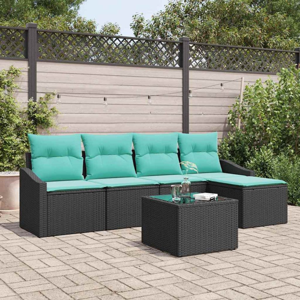 vidaXL Soffset med kudde 6 pcs Svart konstrotting