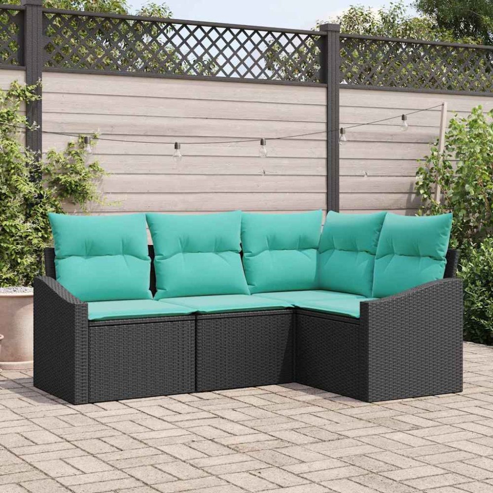 vidaXL Soffset med kudde 4 pcs Svart konstrotting
