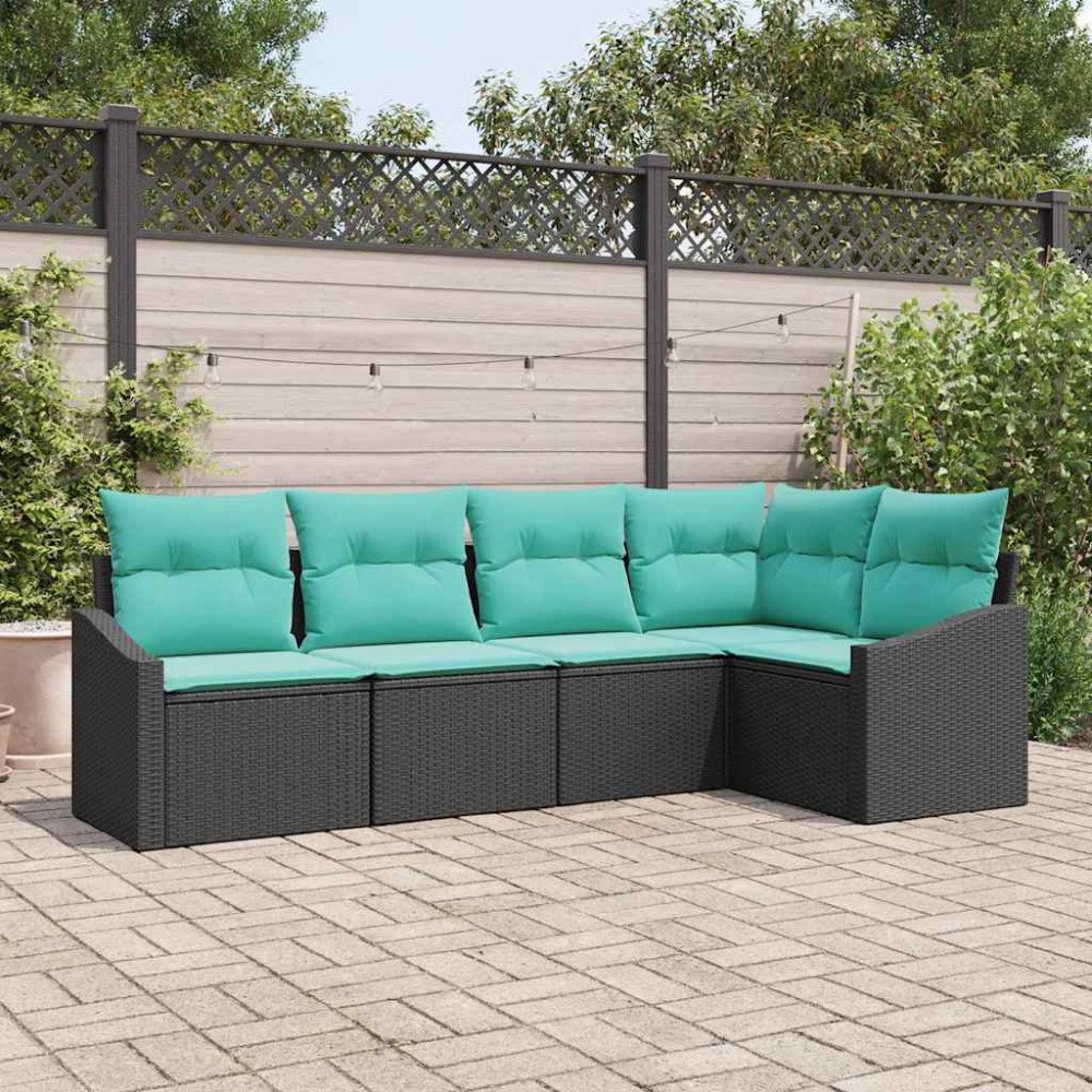 vidaXL Soffset med kudde 5 pcs Svart konstrotting