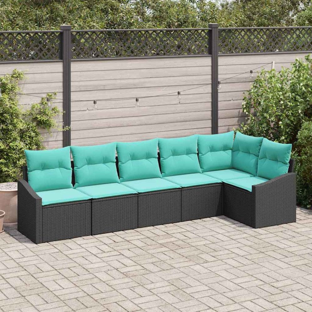vidaXL Soffset med kudde 6 pcs Svart konstrotting
