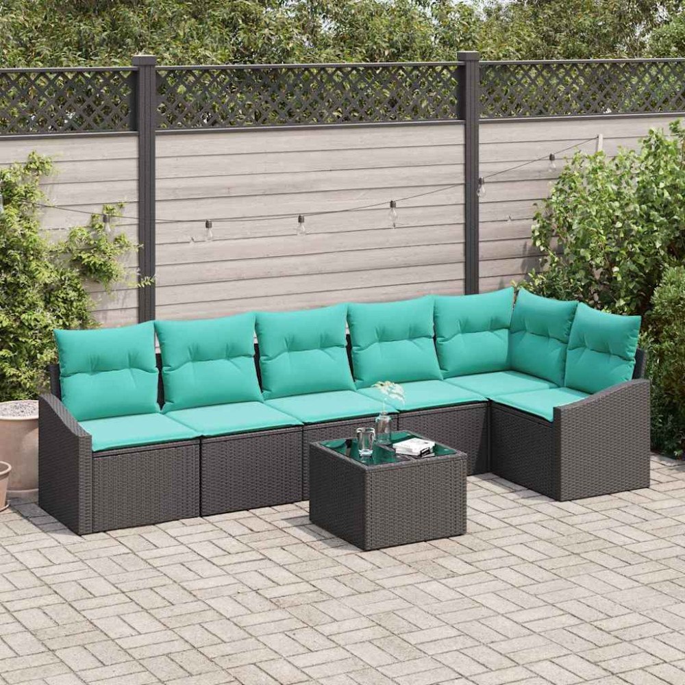 vidaXL Soffset med kudde 7 pcs Svart konstrotting