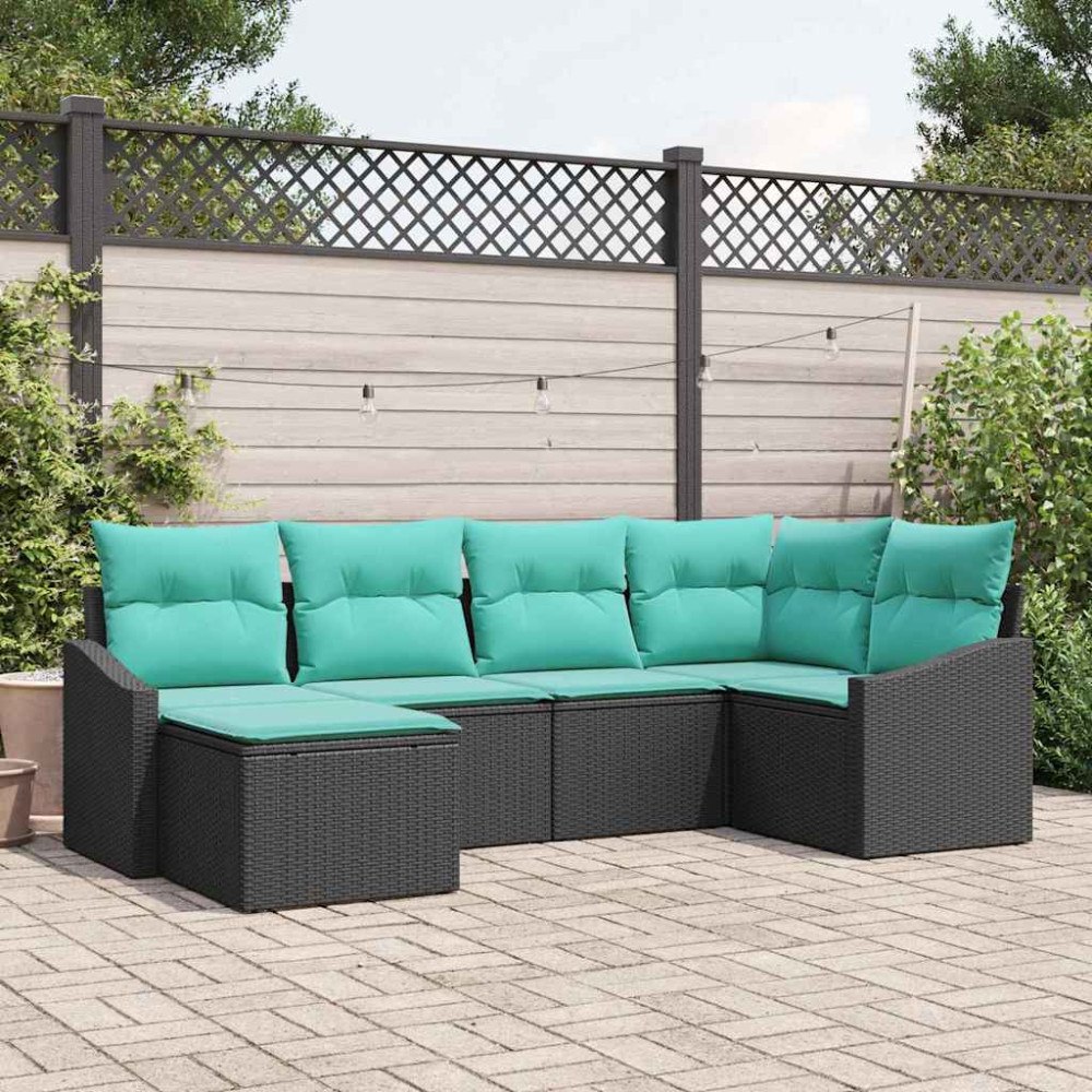 vidaXL Soffset med kudde 6 pcs Svart konstrotting