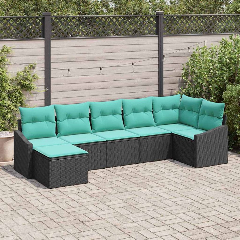 vidaXL Soffset med kudde 7 pcs Svart konstrotting