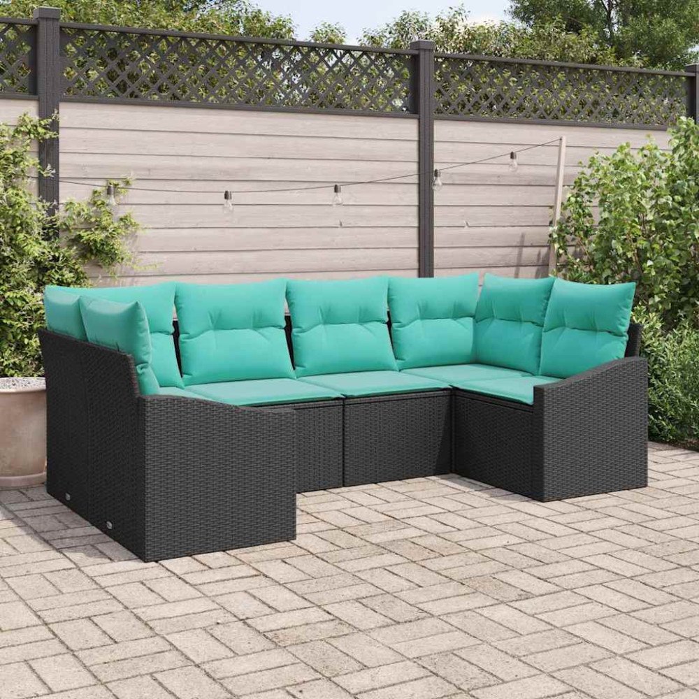vidaXL Soffset med kudde 6 pcs Svart konstrotting