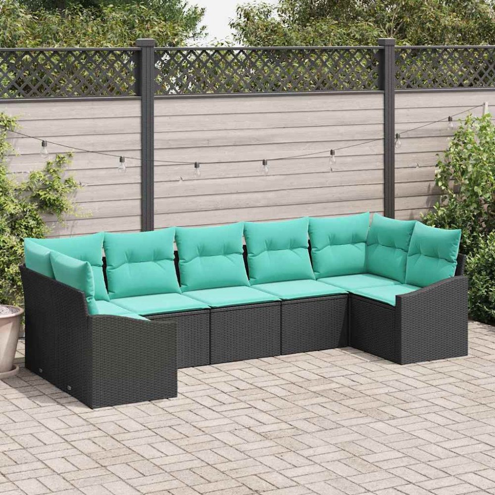 vidaXL Soffset med kudde 7 pcs Svart konstrotting