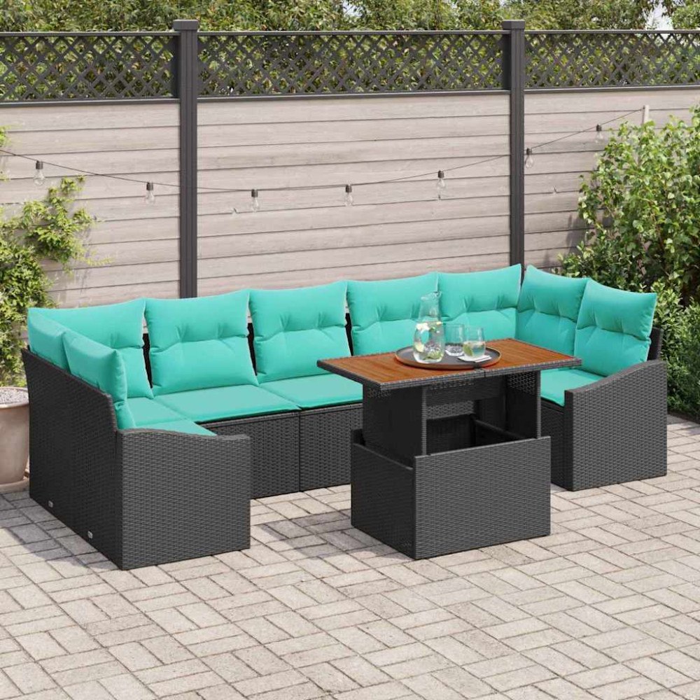 vidaXL Trädgårdsmöbelset med kudde 8 pcs Svart och Teal