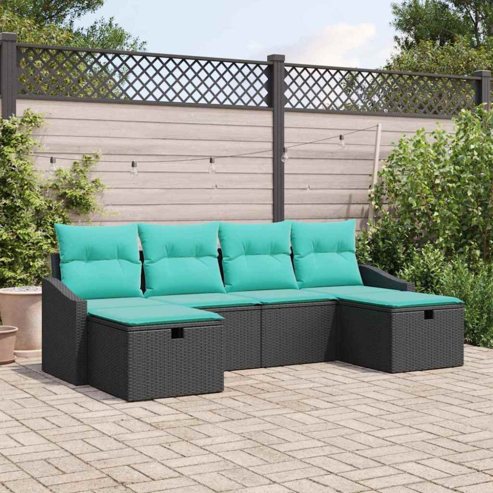 vidaXL Trädgårdsoffset med kudde 6 pcs Svart Poly rattan