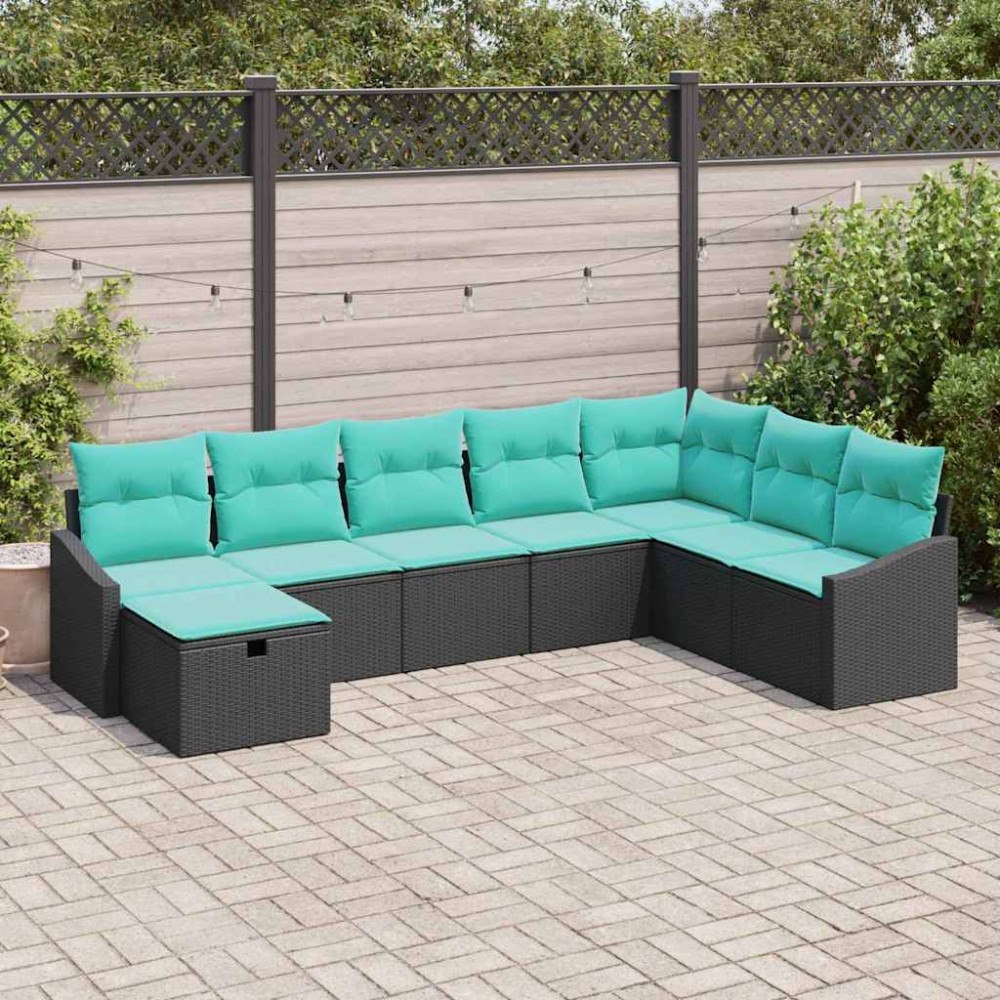 vidaXL Trädgårdsoffset med kudde 8 pcs Svart Poly rattan