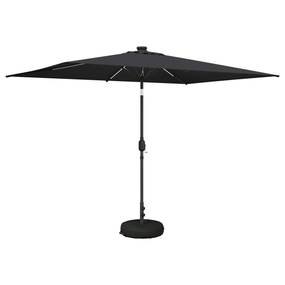 vidaXL Trädgårdsparasol med LED-lampor och bas 200 x 300 cm Polyester
