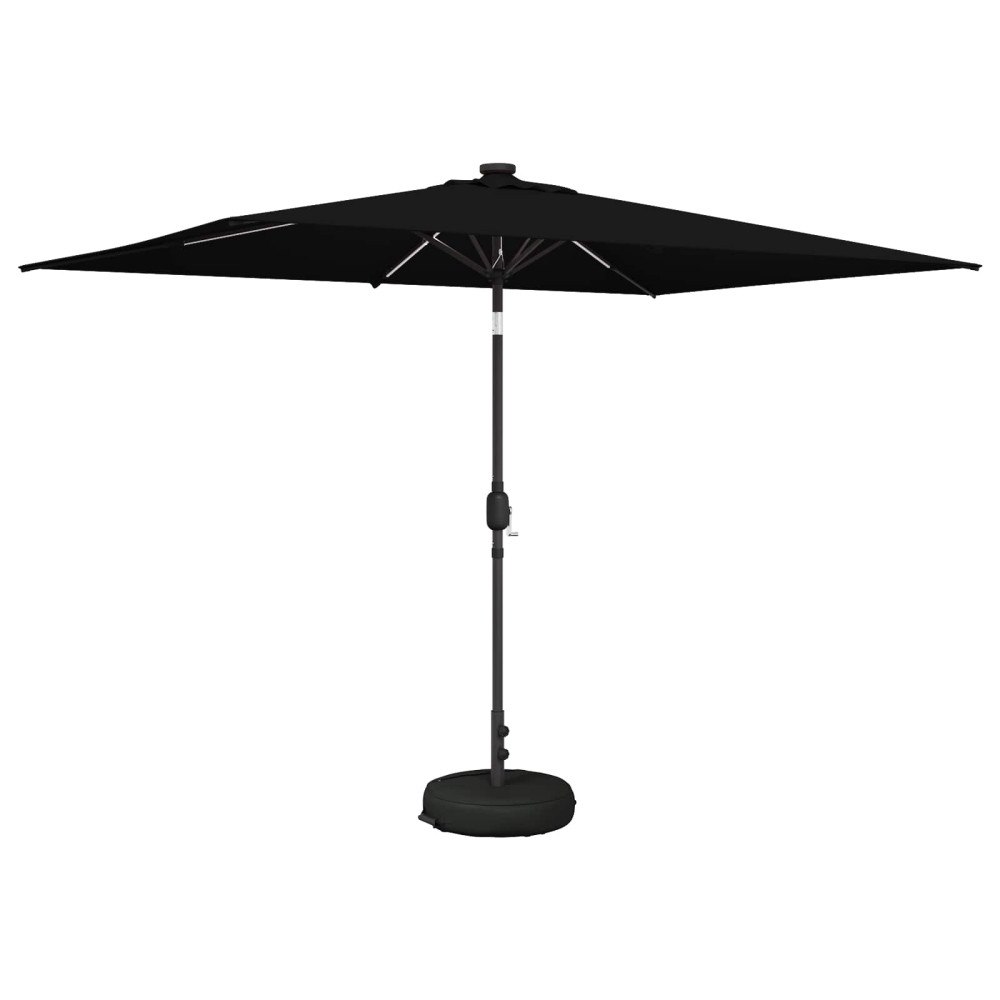 vidaXL Trädgårdsparasol med LED-lampor och bas 200 x 300 cm Polyester