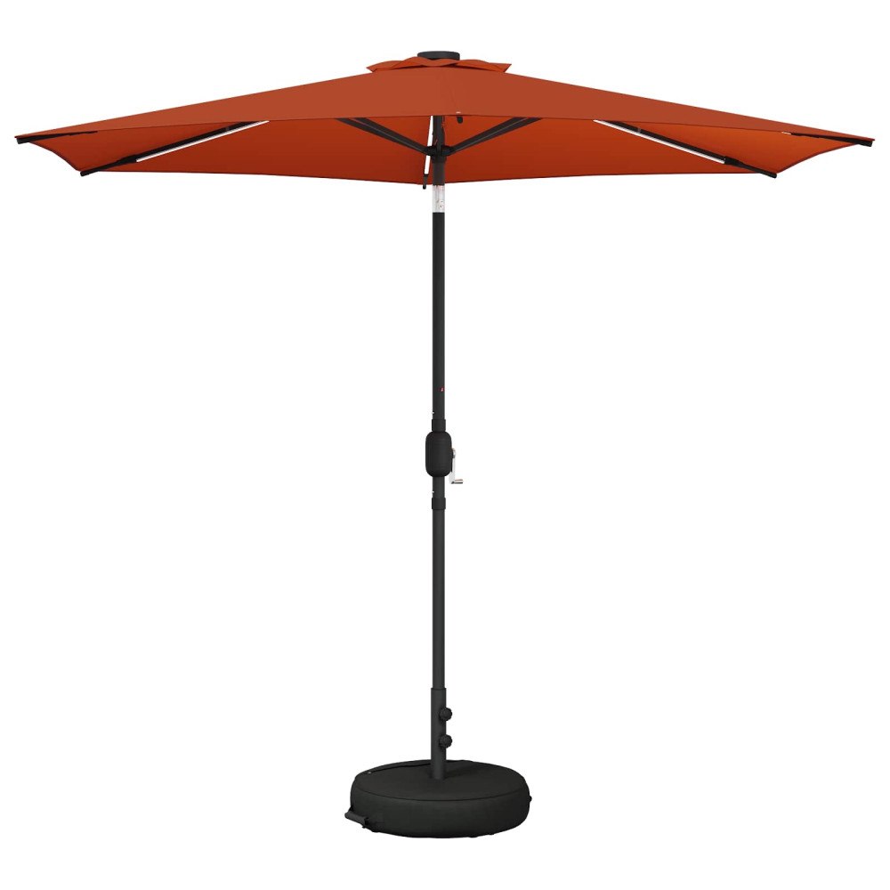 vidaXL Trädgårdsparasol med LED-lampor och bas 270 x 270 cm Polyester