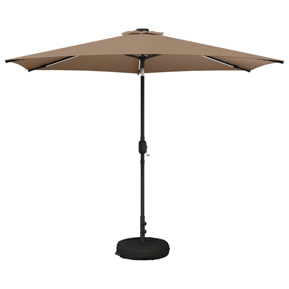 vidaXL Trädgårdsparasol med LED-lampor och bas 300 x 300 cm Polyester