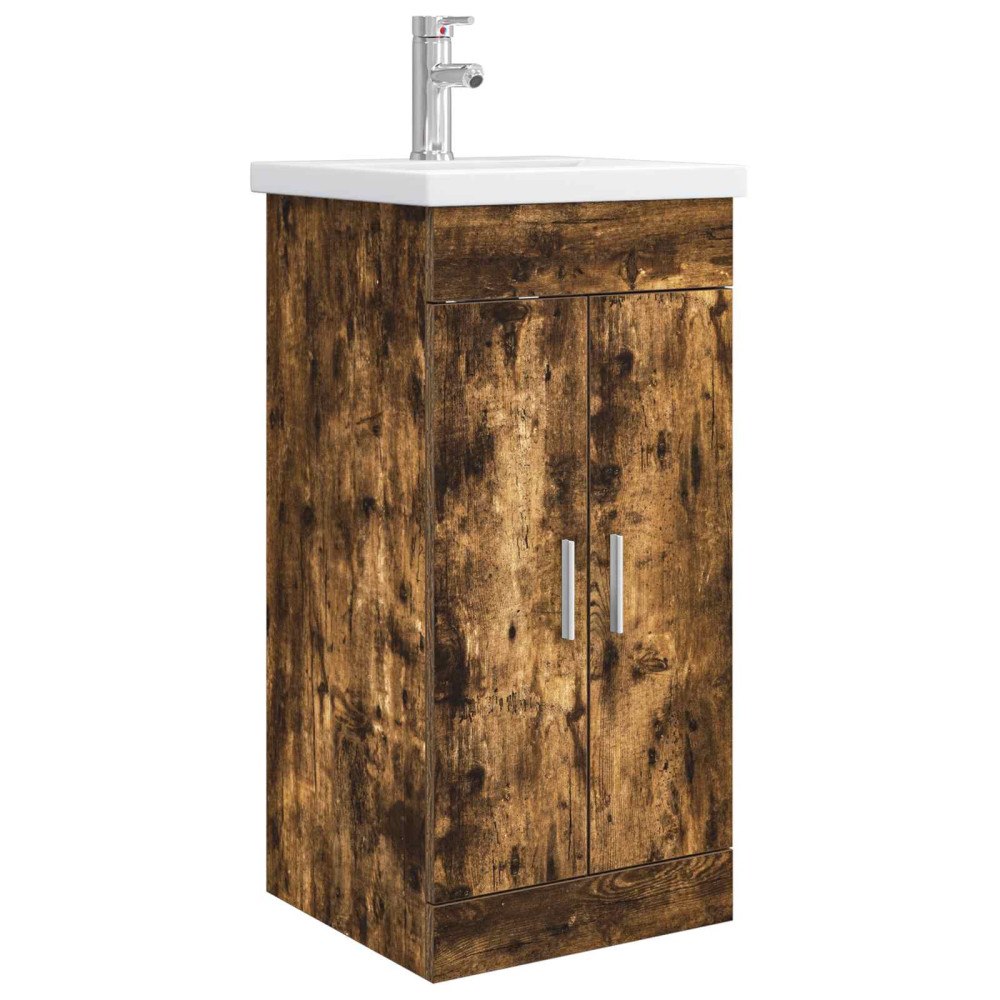 vidaXL Badrumsspegel med handfat Rökt ek 42 x 40 x 84,5 cm