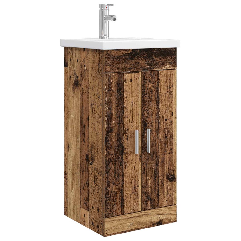 vidaXL Badrumsspegel med handfat Gammalt trä 42 x 40 x 84,5 cm