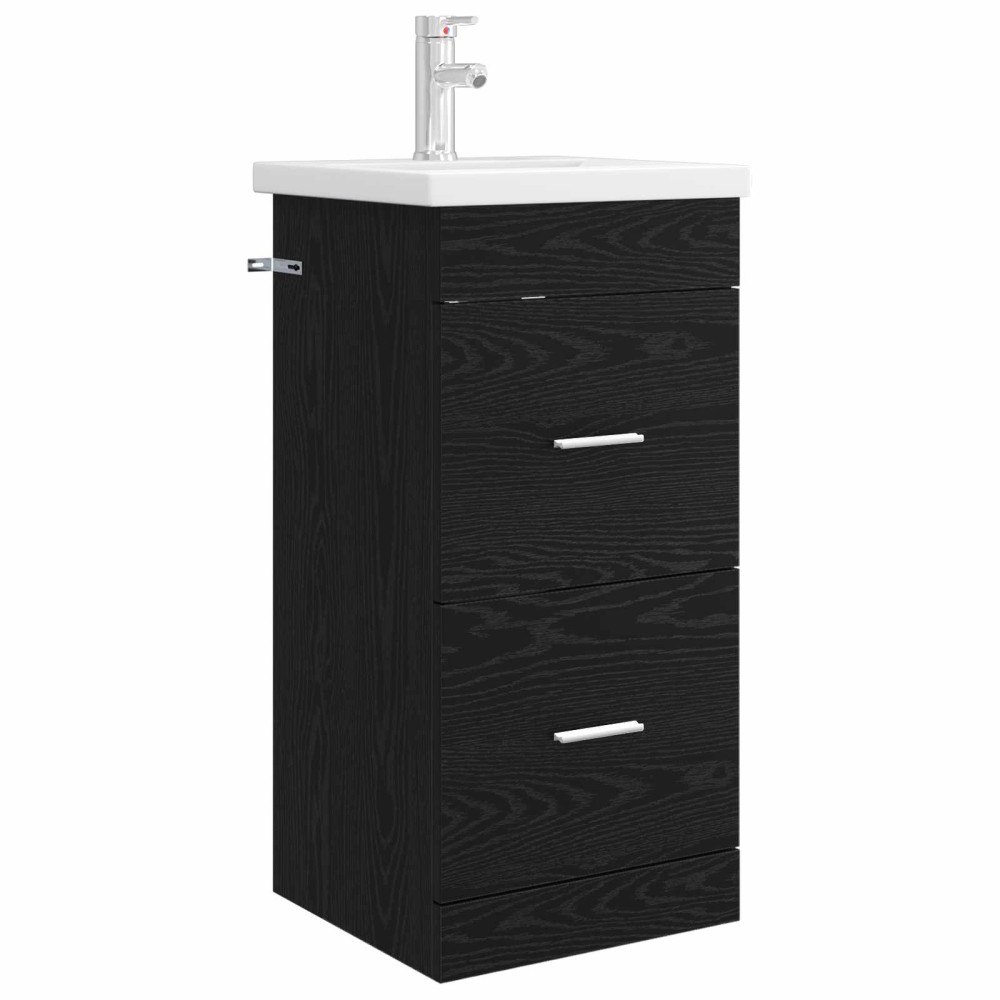 vidaXL Badrumsspegel med handfat Svart ek 42 x 40 x 84,5 cm