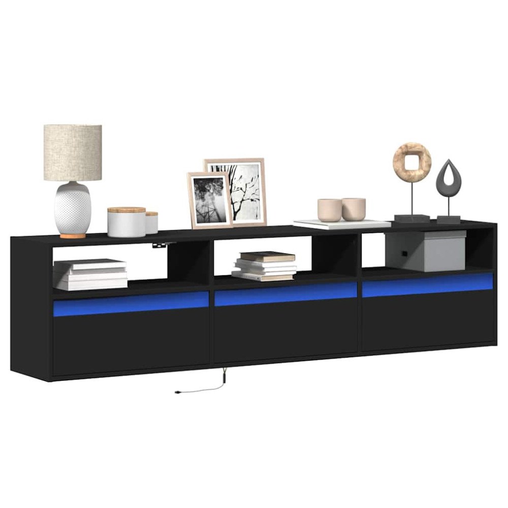 vidaXL TV-väggskåp med LED svart 180x31x45 cm