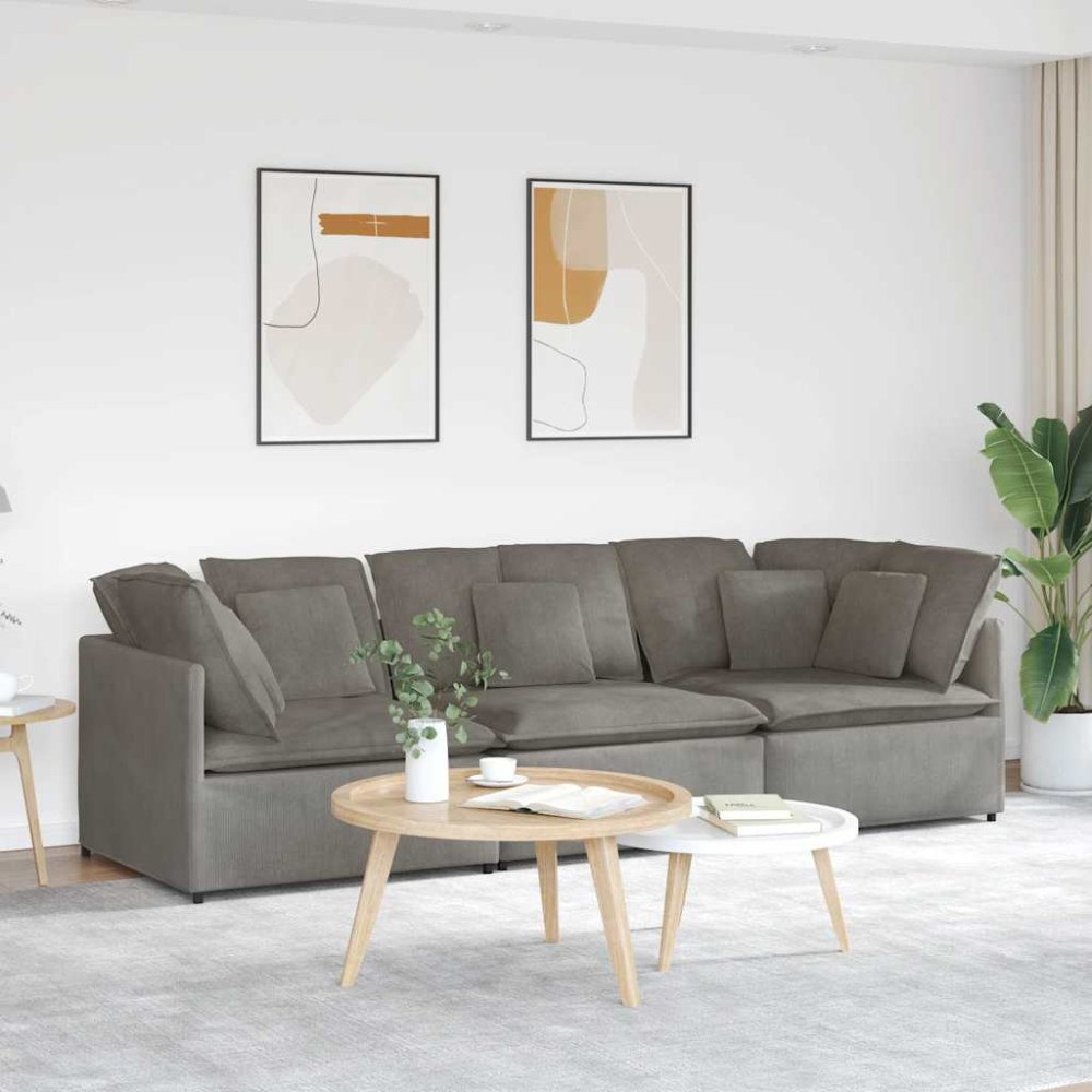 vidaXL Modulsoffa med dynor manchestertyg ljusgrå