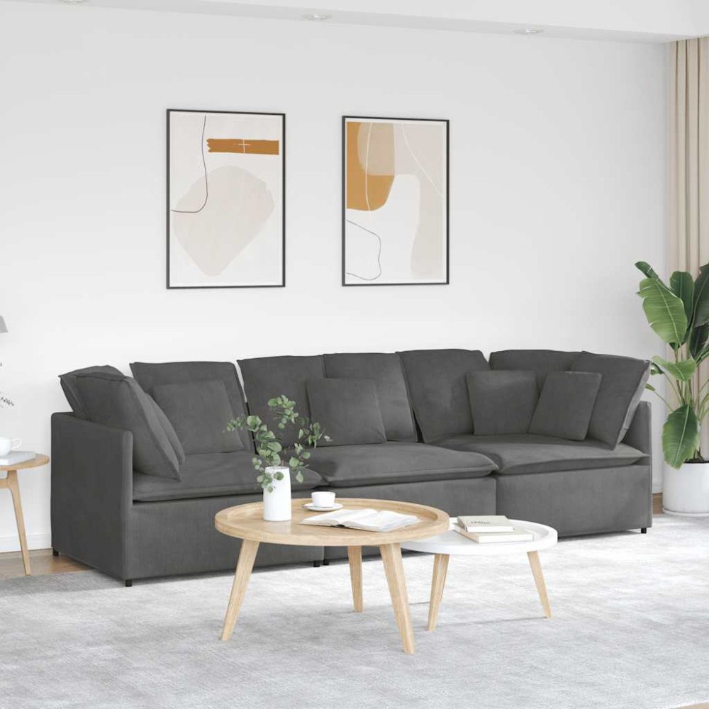 vidaXL Modulsoffa med dynor manchestertyg mörkgrå