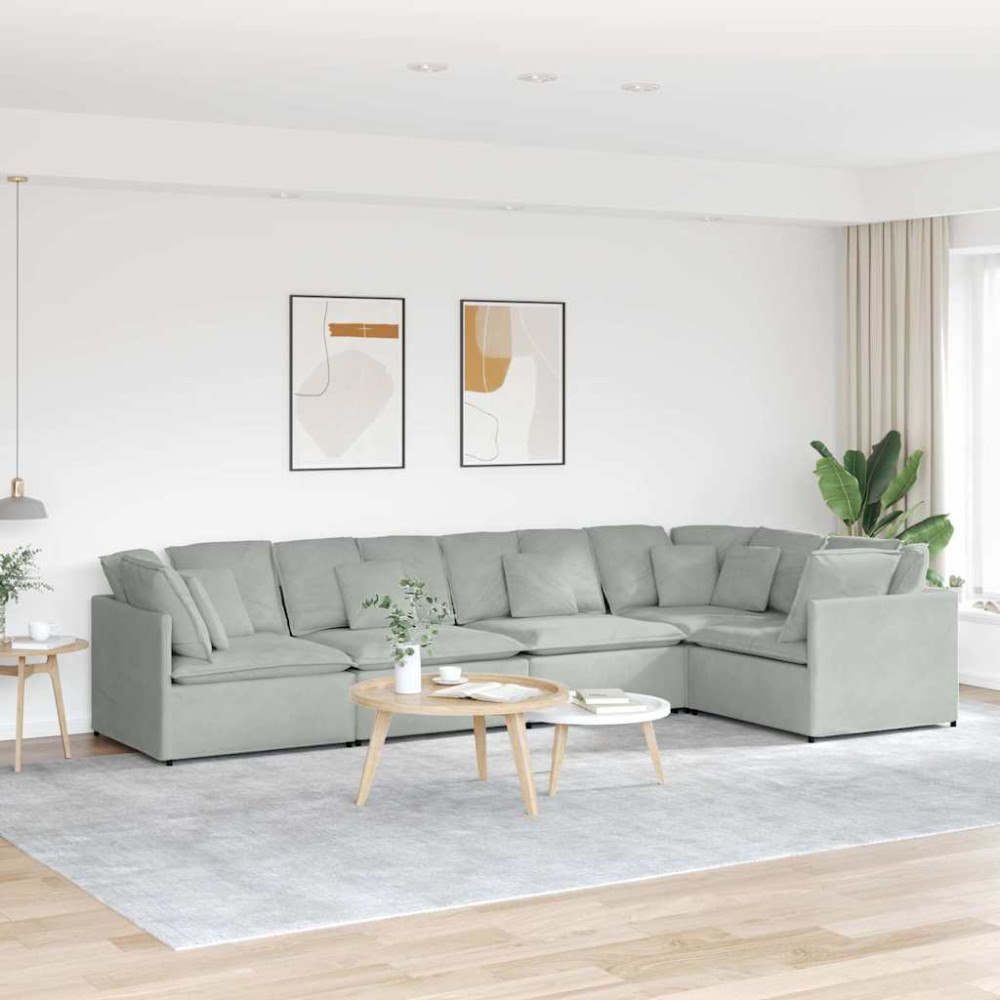 vidaXL Modulsoffa med dynor sammet ljusgrå