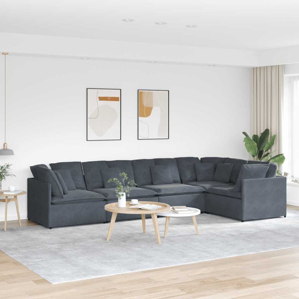 vidaXL Modulsoffa med dynor sammet mörkgrå