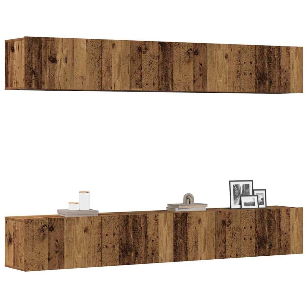 vidaXL Väggmonterad TV-möbelset 4 delar gammalt trä 100x30x30 cm